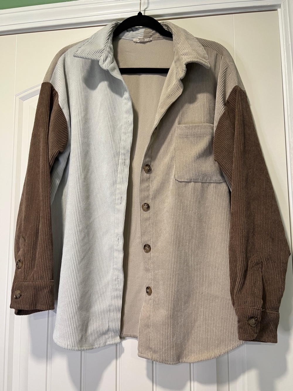 Blu Pepper Colorblock Corduroy Button-Down Shirt - Cream, Tan & Brown